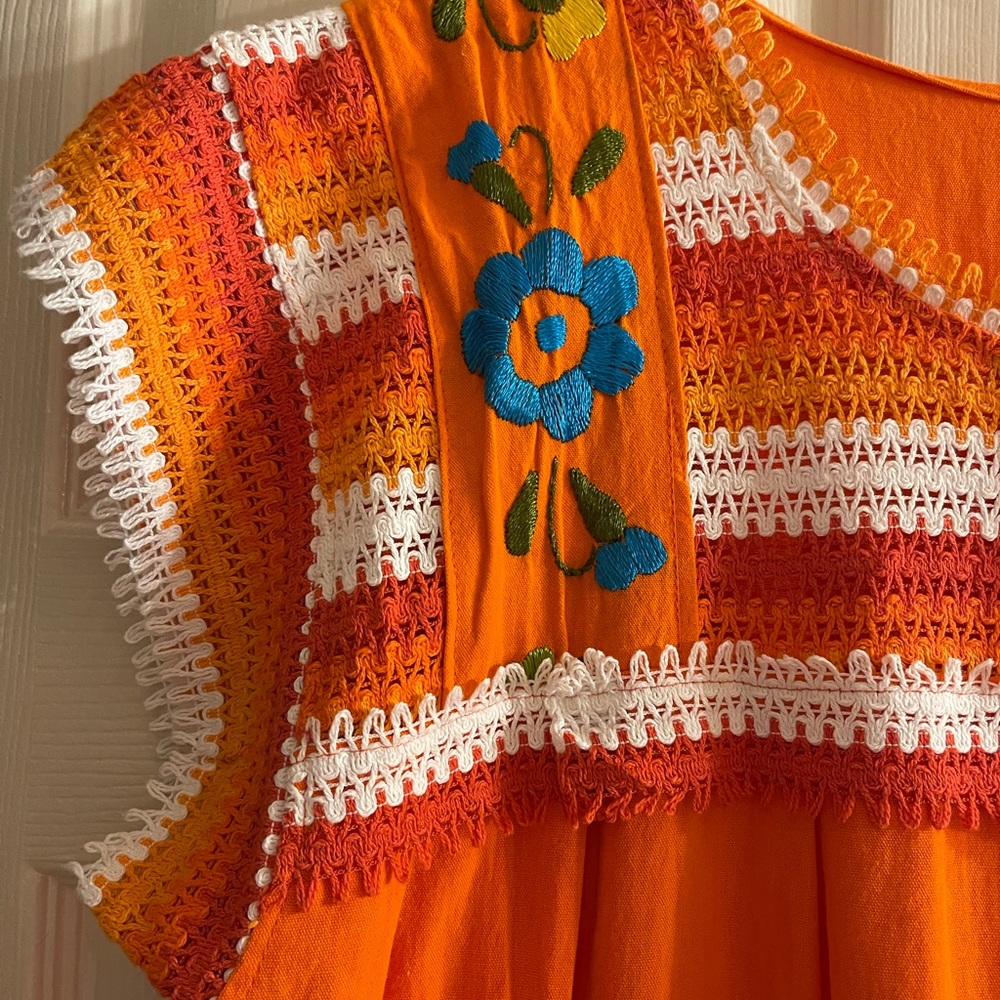 Orange Floral Embroidered Casual Dress - Picture 4 of 5